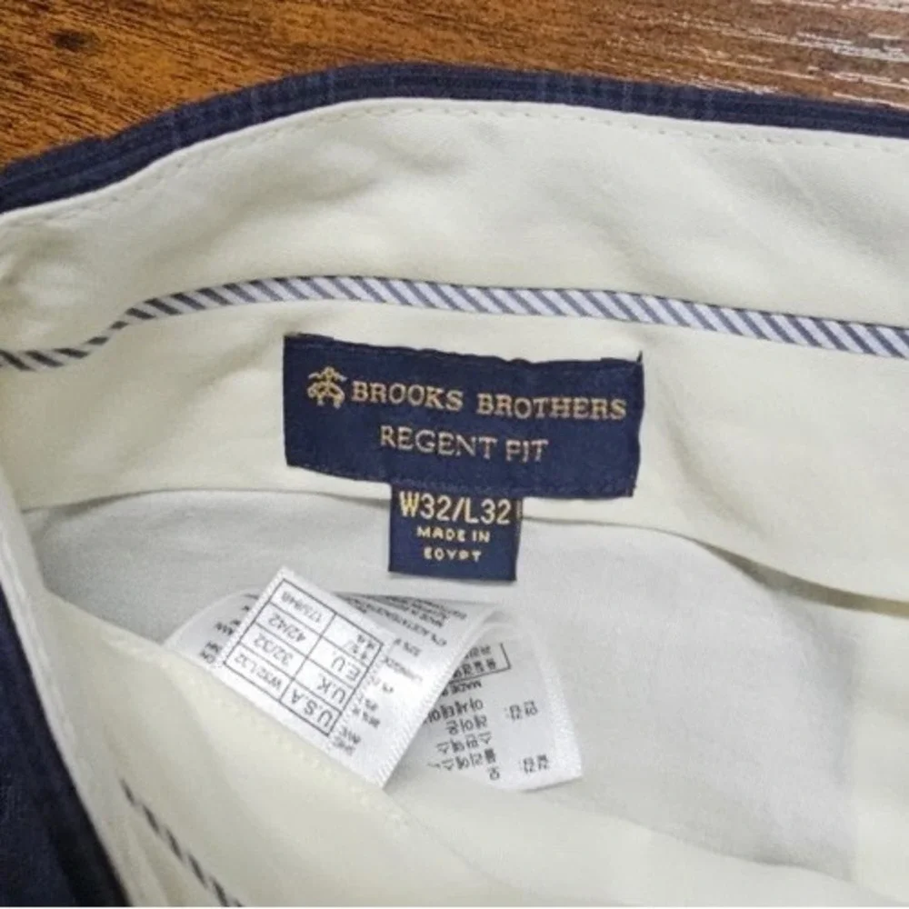 Brooks Brothers Regent Fit Dress Pants Wool Blend Blue Plaid Flat Mens 32x32 NWT